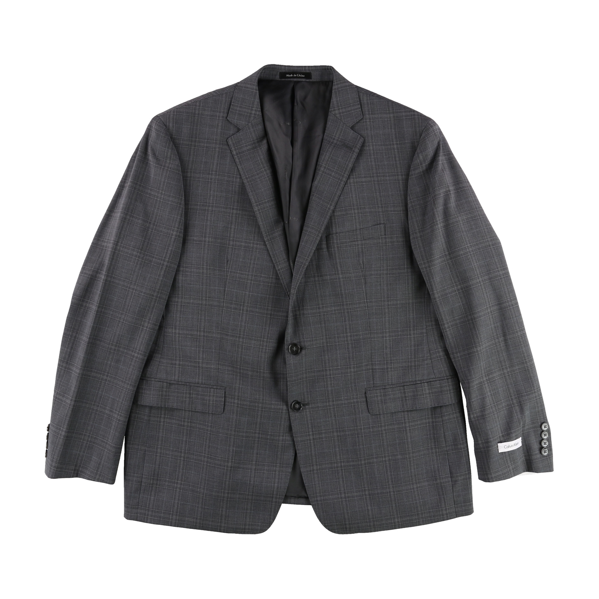 Calvin Klein Mens Windowpane Two Button Blazer Jacket, Grey, 36 Short